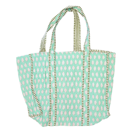 Quilted Block Print Tote Bag - Minty Green Butti