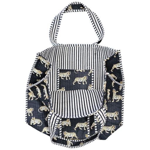 Quilted Block Print Tote Bag - Black Tiger