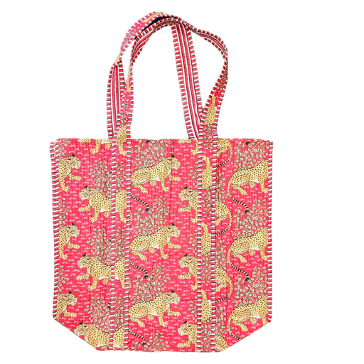 Quilted Block Print Tote Bag - Red Leopard