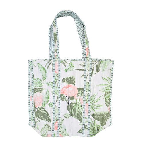 Quilted Block Print Tote Bag - Flamingo