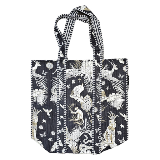 Quilted Block Print Tote Bag - Black Lion King