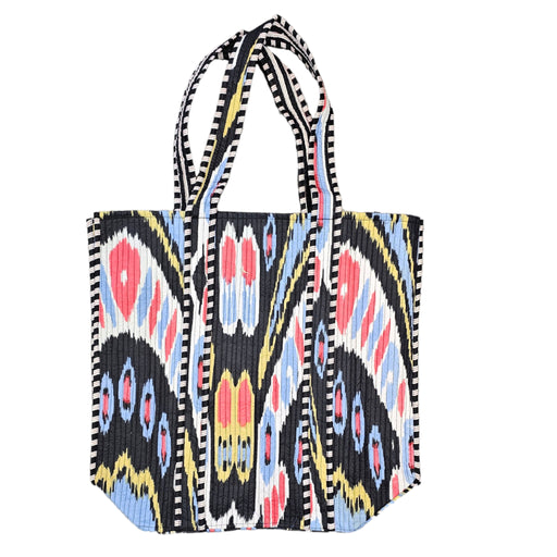 Quilted Block Print Tote Bag - Black Ikat