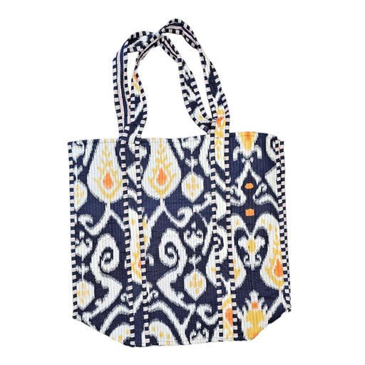 Quilted Block Print Tote Bag - Navy Blue Paisley