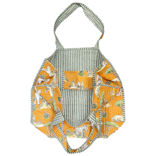 Quilted Block Print Tote Bag - Mustard Safari