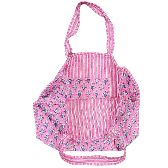 Quilted Block Print Tote Bag - Pink Butti Flower