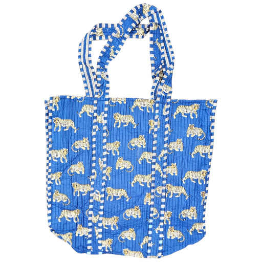 Quilted Block Print Tote Bag - Blue Tiger