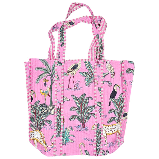 Quilted Block Print Tote Bag - Pink Zoo