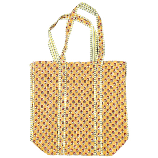 Quilted Block Print Tote Bag - Orange & Red Butti