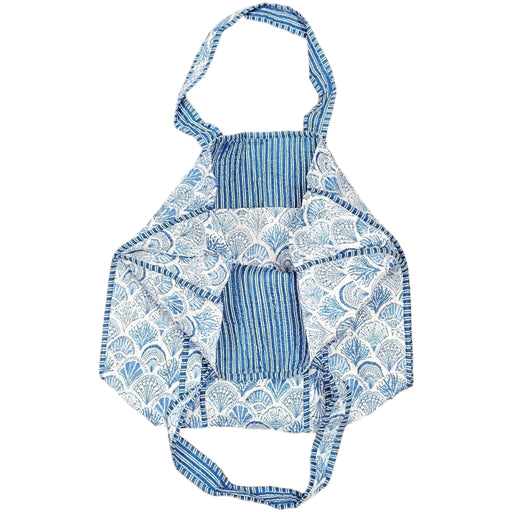 Quilted Block Print Tote Bag - Blue Shell