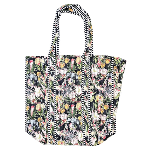 Quilted Block Print Tote Bag - Black Pelican & Friends