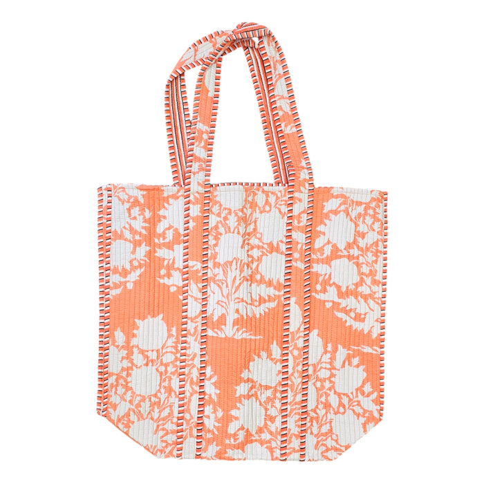 Quilted Block Print Tote Bag - Orange Silhouette