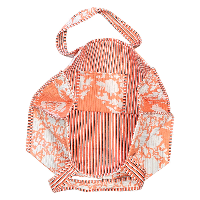 Quilted Block Print Tote Bag - Orange Silhouette