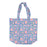 Quilted Block Print Tote Bag - Pink on Blue Flowers