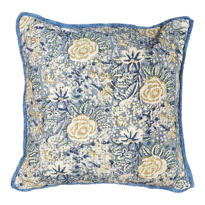 Blue and Yellow Block Print Cushion Cover