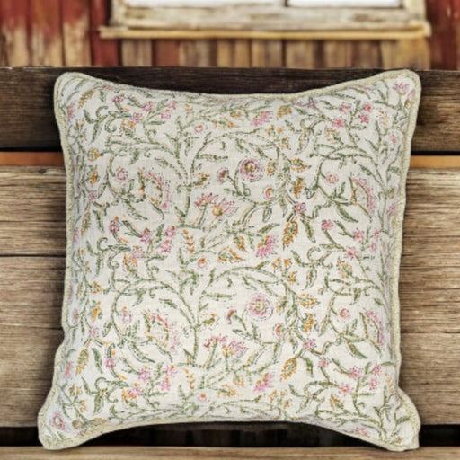 Cream and Pink Block Print Cushion Cover