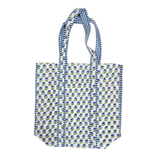 Quilted Block Print Tote Bag - Blue and Green Booty Flower