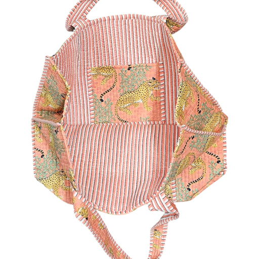 Quilted Block Print Tote Bag - Salmon Leopard