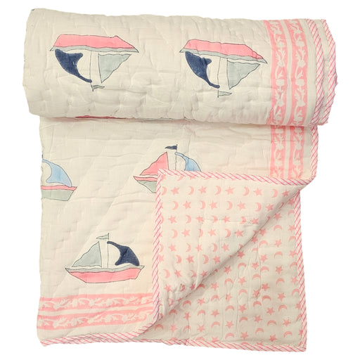 Pink Sail Boat Baby Quilt