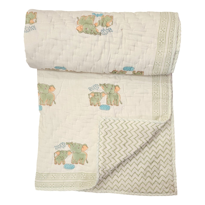 Green Elephant Baby Quilt