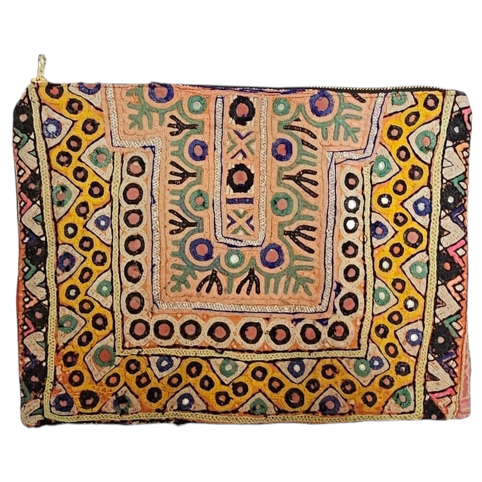 Vintage Banjara Embroidered Textile Pouch With Zipper