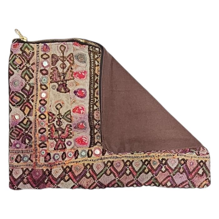 Vintage Banjara Embroidered Textile Pouch With Zipper