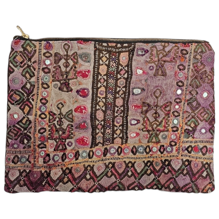 Vintage Banjara Embroidered Textile Pouch With Zipper