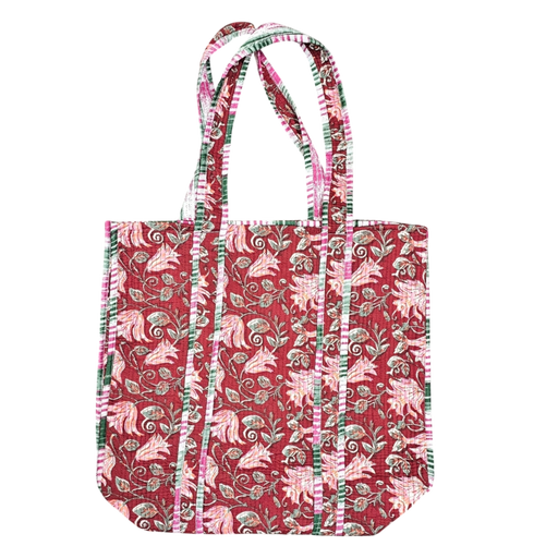 Quilted Block Print Tote Bag - Cardinal Pink