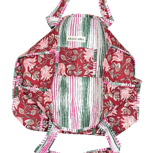 Quilted Block Print Tote Bag - Cardinal Pink