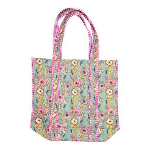 Quilted Block Print Tote Bag - Forest Meadow