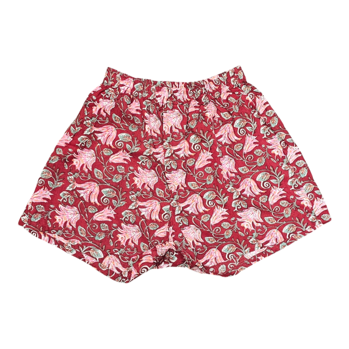 Block Print Cotton Boxer Shorts Cardinal Pink