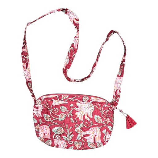 Quilted Block Printed Shoulder Strap Pouch - Cardinal Pink