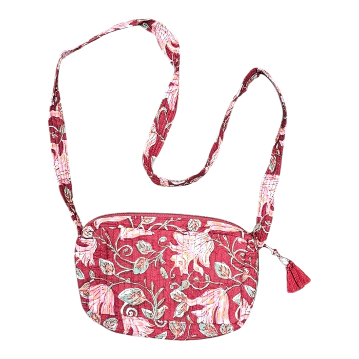 Quilted Block Printed Shoulder Strap Pouch - Cardinal Pink