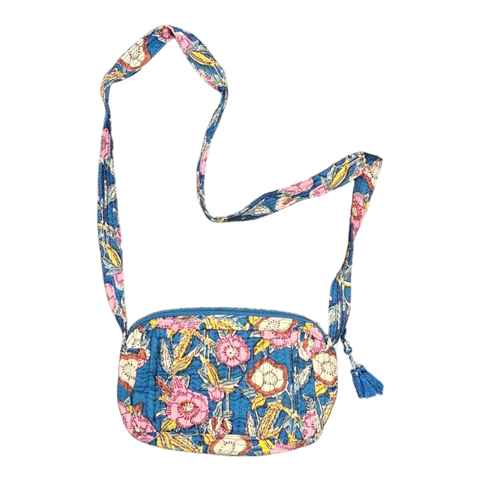 Quilted Block Printed Shoulder Strap Pouch - Sea Meadow