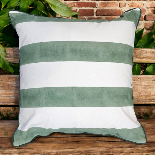 Block Print Cushion Cover - Iguana Green Stripes Design