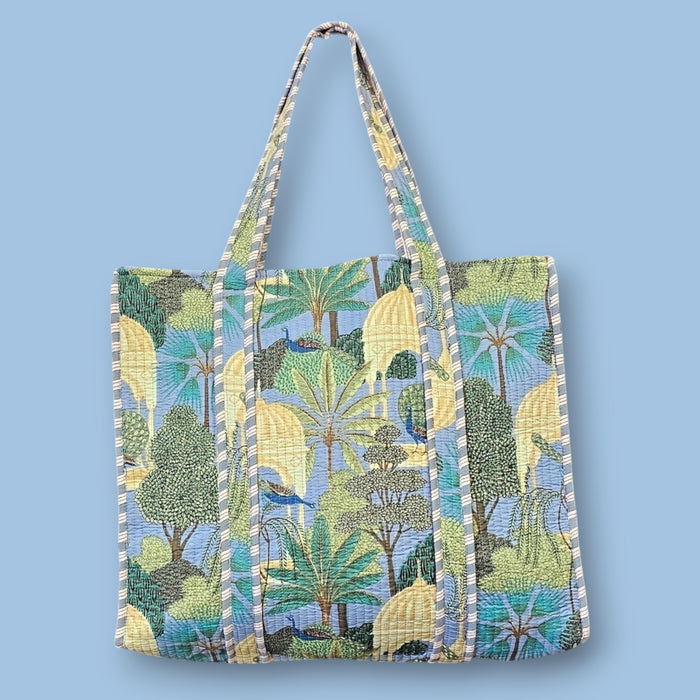 Peacock Temple Quilted Cotton Tote Bag