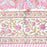Decorative border with pink flowers and gold patterns on a white background