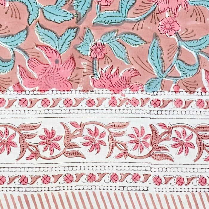 Pink Lily Block Print Tablecloth, showing the border detail.