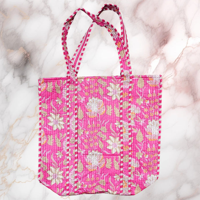 Popping Pink Quilted Cotton Tote Bag