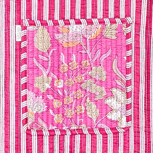 Popping Pink Quilted Cotton Tote Bag with Inside stripey lining and pocket