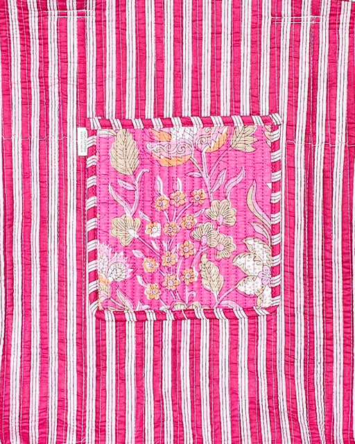 Popping Pink Quilted Cotton Tote Bag with Inside stripey lining and pocket