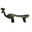 A brass door handle in the shape of a green peacock with a prominent tail feather on a white background