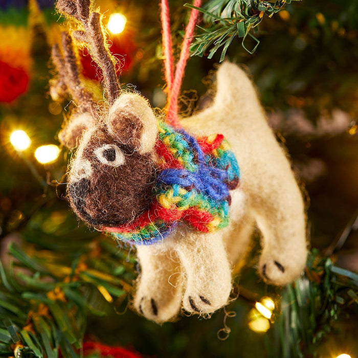 Pug in Antlers with Rainbow Scarf