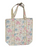 Floral-patterned tote bag on a beige background