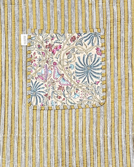 Quilted Cotton Tote Bag - Jungalow Inside stripey lining and pocket