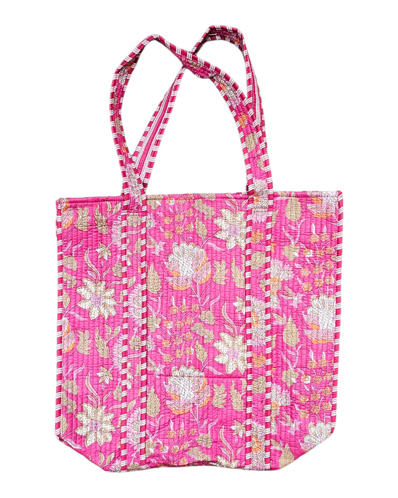 Pink floral tote bag