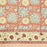 Terracotta rust and slate blue hand-block printed botanical themed cotton tablecloth with ticking-stripe edge.
