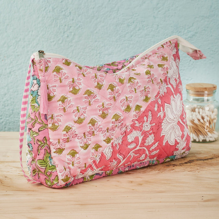 Red Patchwork Blockprint Large Wash Bag