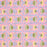 A repeating floral pattern on a pink background, featuring yellow flowers with green centers and light blue vine details.