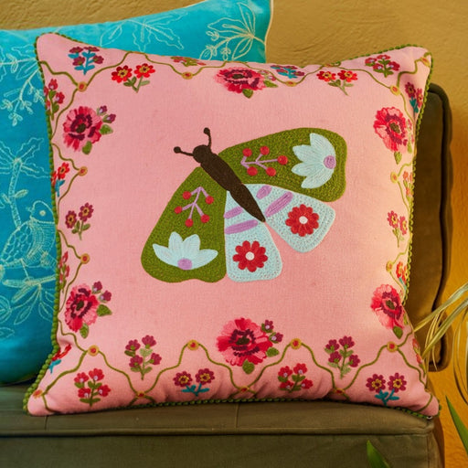 Rose Butterfly Embroidered Cushion Cover 45x45cm.