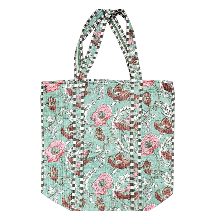 Sage Meadow Quilted Cotton Tote Bag on a plain white background